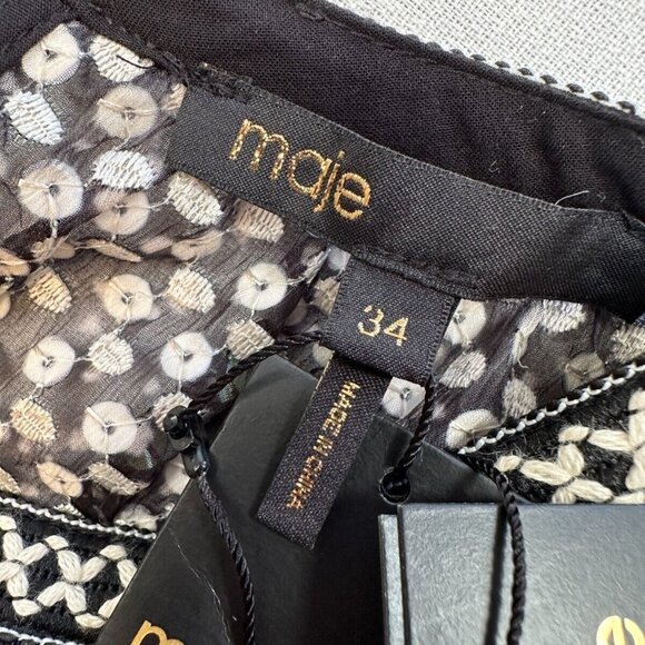 Maje Women's Long Sleeve Mini Dress Size 34/XS High Neck Sequin A-Line Orig $490 - Picture 13 of 16